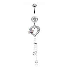 Dainty Bow-Tie Accented Heart Belly Button Ring