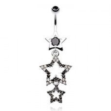 Sparkiling Triple Star Bell Button Ring
