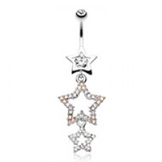 Sparkiling Triple Star Bell Button Ring