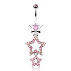 Sparkiling Triple Star Bell Button Ring