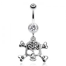 Bedazzled Skull & Cross Bones Belly Button Ring