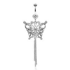 Gemmed Butterfly Belly Button Ring