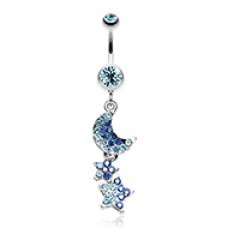Star and Moon Lit Sky Belly Button Ring