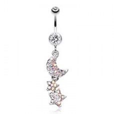 Star and Moon Lit Sky Belly Button Ring