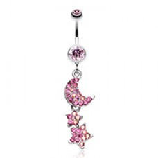 Star and Moon Lit Sky Belly Button Ring