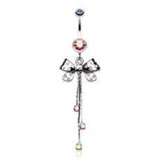 Glistening Polka Dots Bow-Tie Belly Button Ring