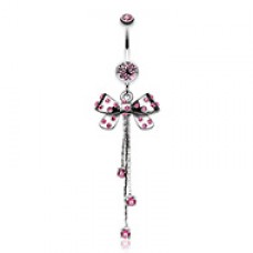 Glistening Polka Dots Bow-Tie Belly Button Ring