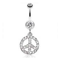 Slammin' Bedazzled Peace Symbol Belly Button Ring