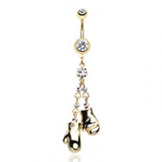 Golden Fighter Boxing Gloves Sparkle Belly Button Ring