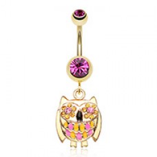 Golden Baby Owl Sparkle Belly Button Ring
