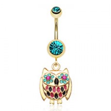 Golden Baby Owl Sparkle Belly Button Ring