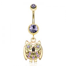 Golden Baby Owl Sparkle Belly Button Ring