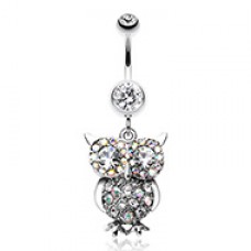 Jeweled Sparkling Owl Dangle Belly Button Ring