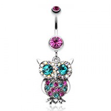 Jeweled Sparkling Owl Dangle Belly Button Ring
