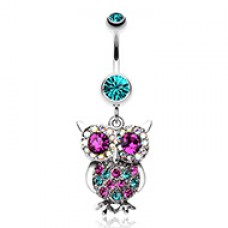 Jeweled Sparkling Owl Dangle Belly Button Ring
