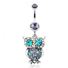 Jeweled Sparkling Owl Dangle Belly Button Ring