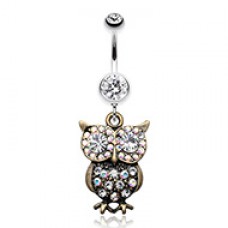 Bronze Owl Sparkle Belly Button Ring