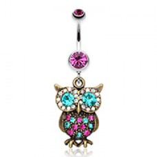 Bronze Owl Sparkle Belly Button Ring