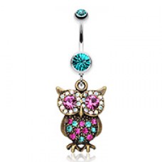 Bronze Owl Sparkle Belly Button Ring