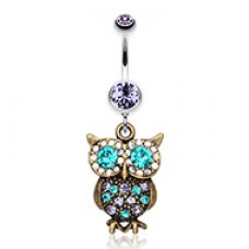 Bronze Owl Sparkle Belly Button Ring