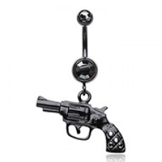 Blackline Pistol Gun Sparkle Belly Button Ring