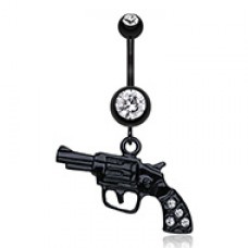 Blackline Pistol Gun Sparkle Belly Button Ring