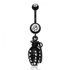 Blackline Hand Grenade Sparkle Belly Button Ring
