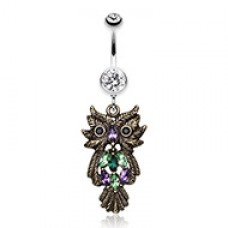 Whimsical Owl Sparkle Belly Button Ring