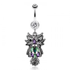 Whimsical Owl Sparkle Belly Button Ring