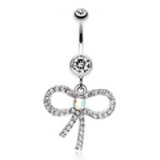 Bedazzle Bow-Tie Ribbon Dangle Belly Button Ring