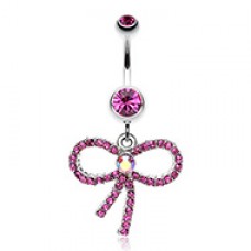 Bedazzle Bow-Tie Ribbon Dangle Belly Button Ring