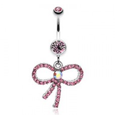Bedazzle Bow-Tie Ribbon Dangle Belly Button Ring