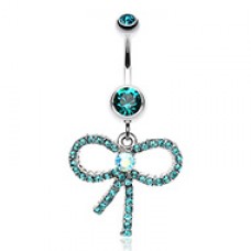 Bedazzle Bow-Tie Ribbon Dangle Belly Button Ring