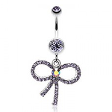 Bedazzle Bow-Tie Ribbon Dangle Belly Button Ring