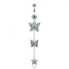 Triple Butterfly Sparkle Belly Button Ring