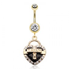 Golden Taken Heart Lock Sparkle Belly Button Ring
