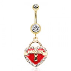 Golden Taken Heart Lock Sparkle Belly Button Ring