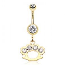 Golden Brass Knuckle Sparkle Belly Button Ring