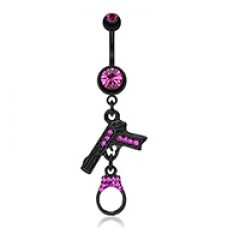 Blackline Handgun & Cuff Sparkle Belly Button Ring