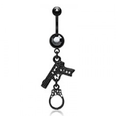 Blackline Handgun & Cuff Sparkle Belly Button Ring