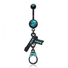 Blackline Handgun & Cuff Sparkle Belly Button Ring