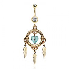 Golden Heart Hoop Dream Catcher Belly Button Ring