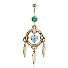 Golden Heart Hoop Dream Catcher Belly Button Ring