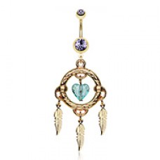 Golden Heart Hoop Dream Catcher Belly Button Ring