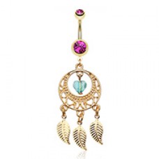 Golden Heart Dream Catcher Belly Button Ring