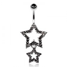 Glistening Double Star Belly Button Ring