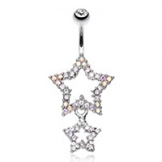Glistening Double Star Belly Button Ring