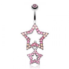 Glistening Double Star Belly Button Ring