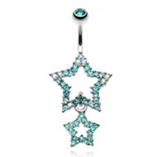 Glistening Double Star Belly Button Ring
