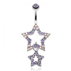 Glistening Double Star Belly Button Ring